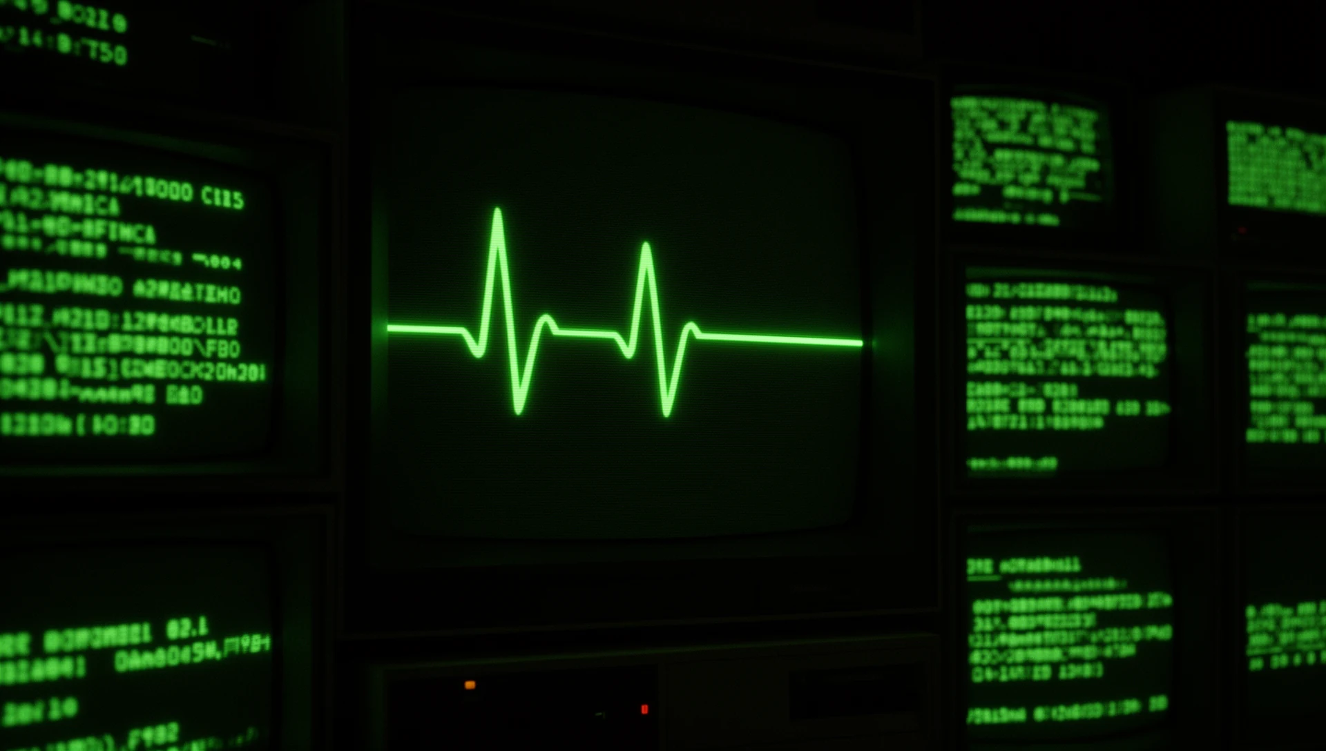 The pulse on a wall of vintage terminals